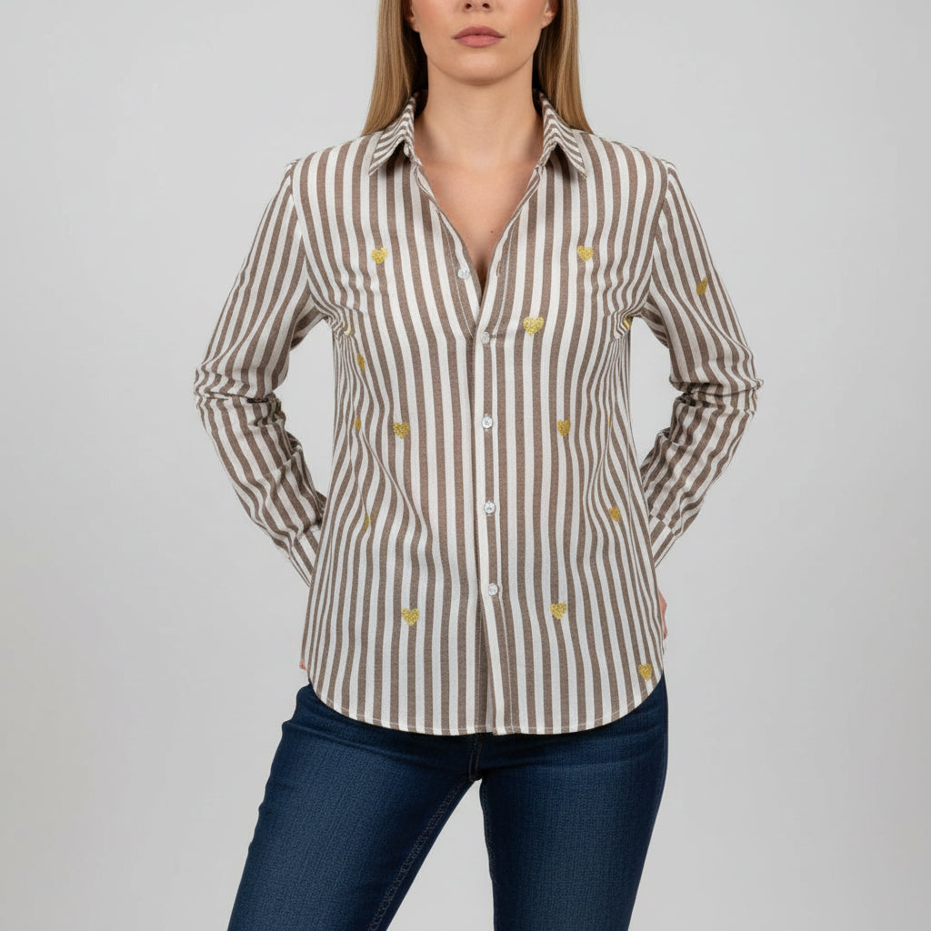 Chemise marron coeur doré