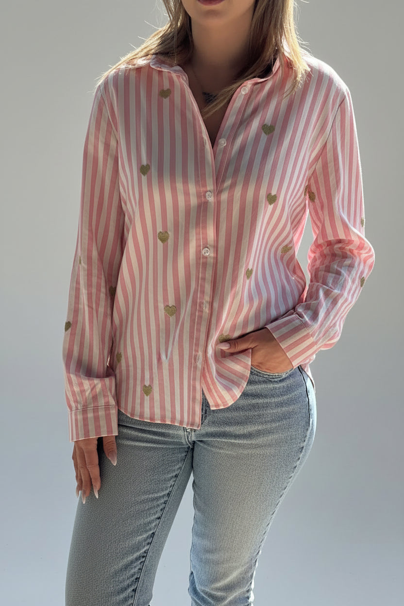 Chemise rose coeur doré