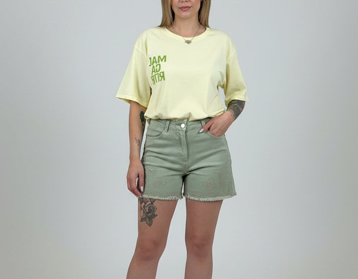 Short femme vert broderie