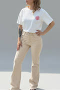 Jeans flare beige femme