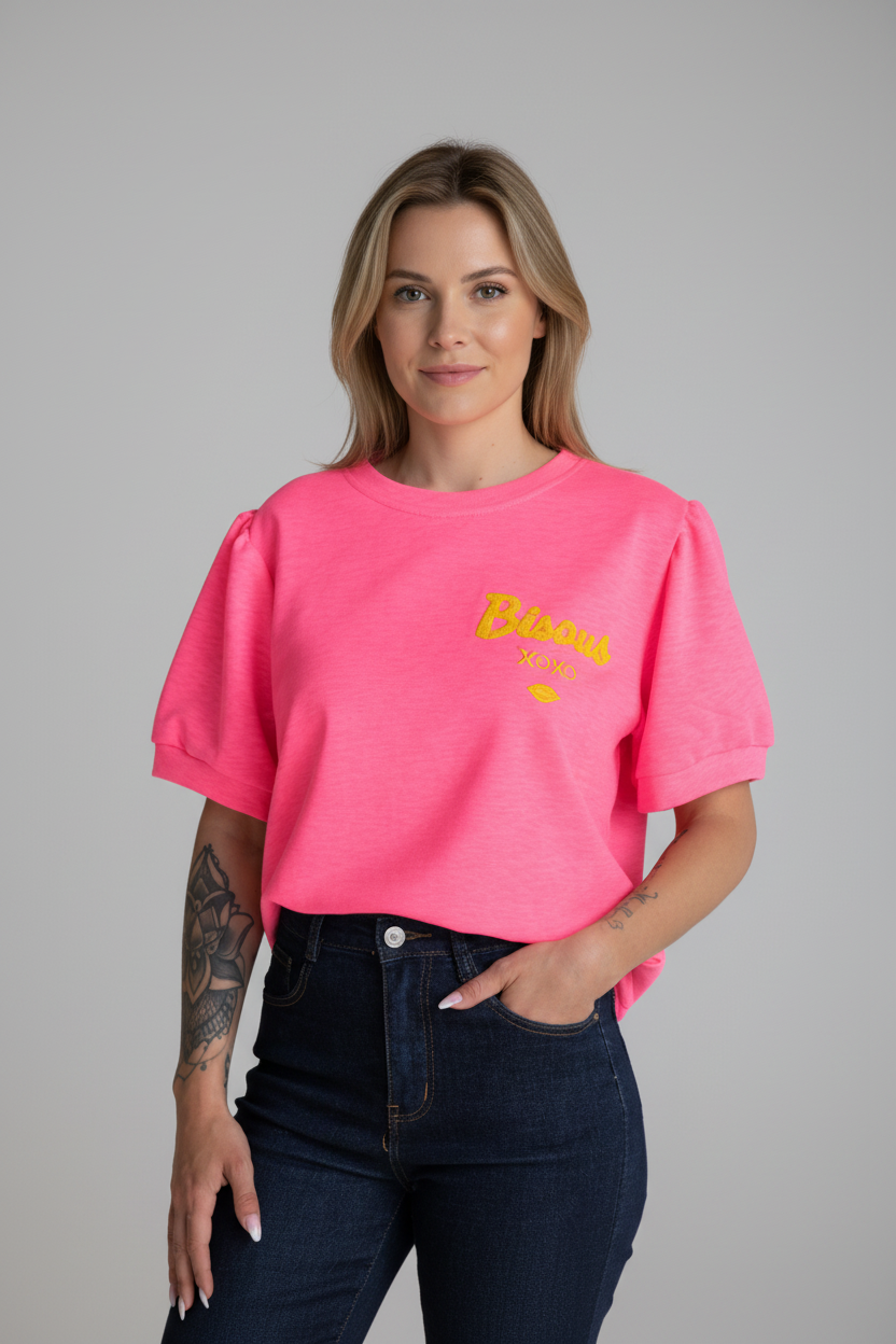 T-shirt epais femme Bisous rose