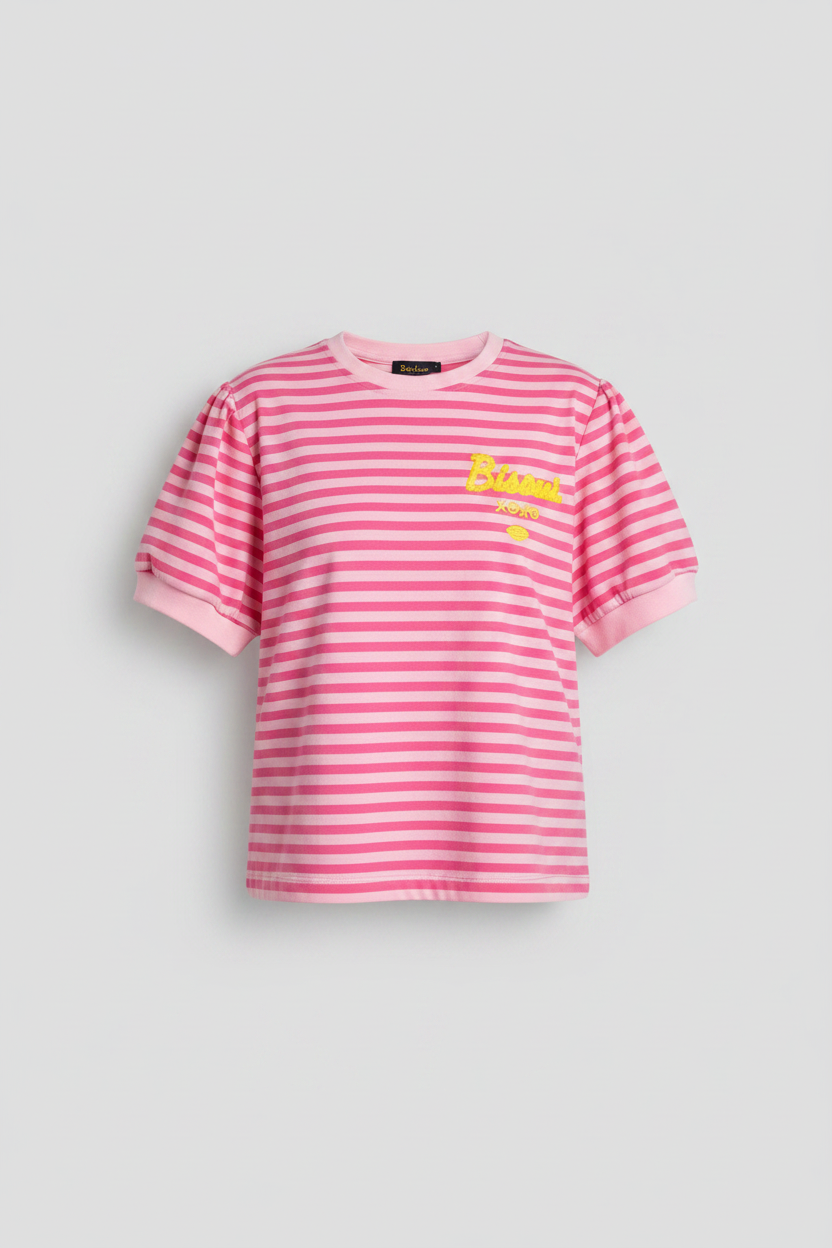 T-Shirt epais femme rose rayé bisous