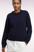 Pull col rond en laine et coton marine coupe oversized