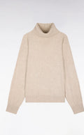Pull col roulé en laine vierge et cachemire beige