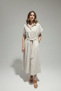 Robe longue beige ceinture