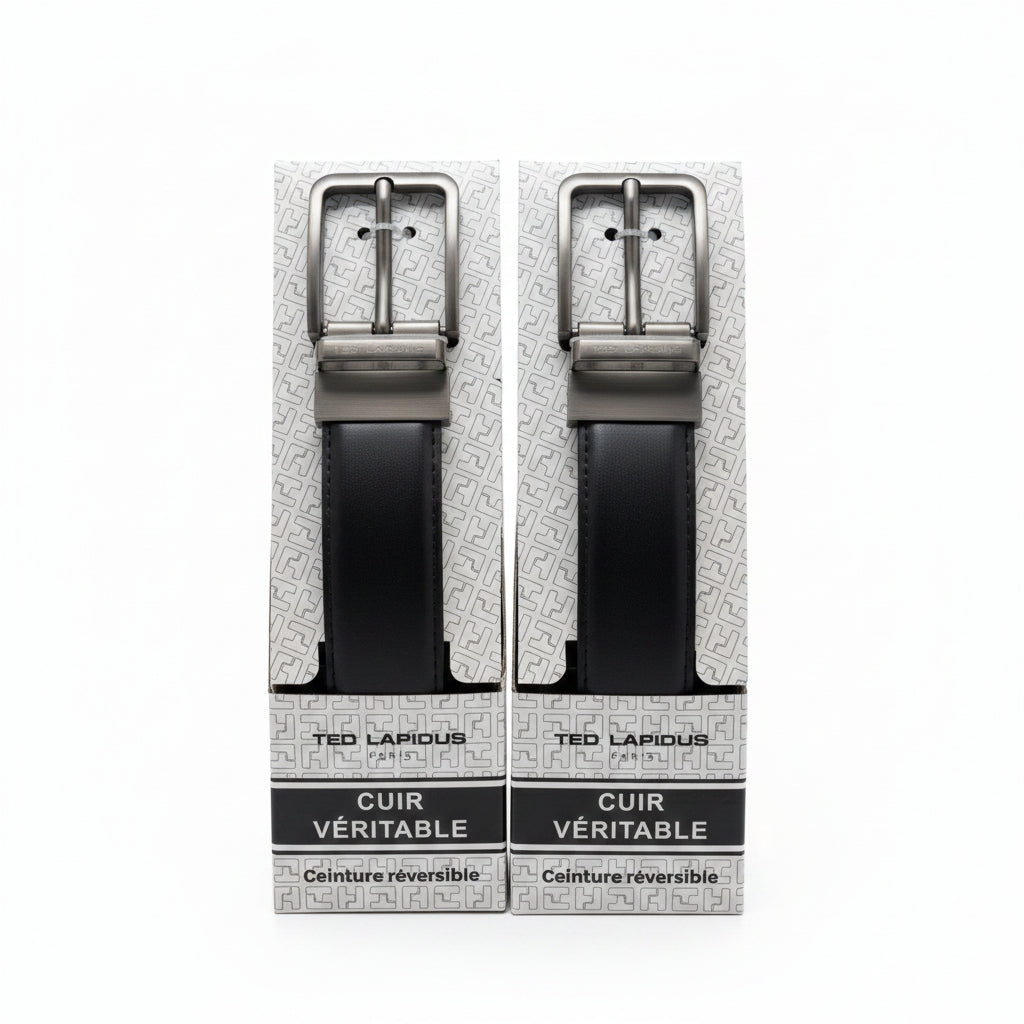 Ceinture cuir noir Ted Lapidus