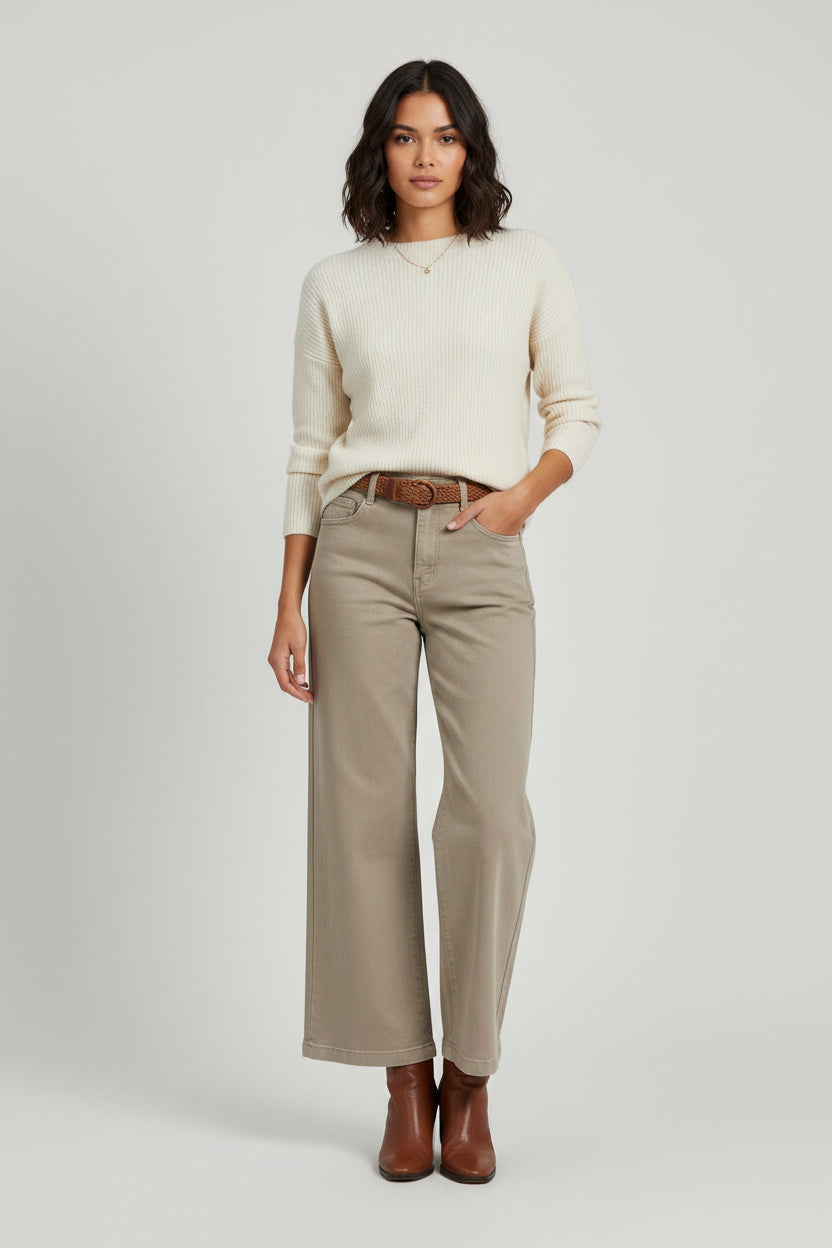 JEANS WIDELEG BEIGE AVEC CEINTURE