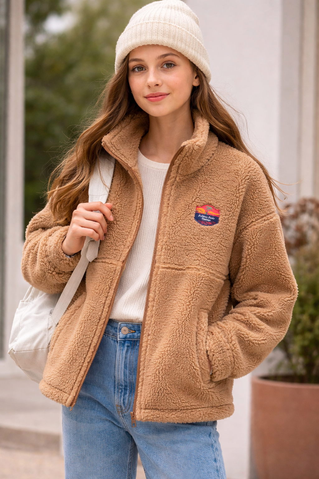 VESTE POLAIRE MARRON JUNIOR POHEME BEIGE