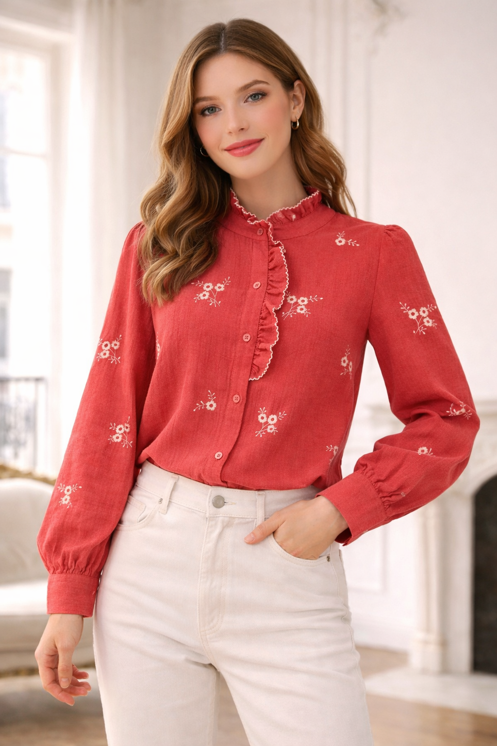 CHEMISIER FEMME BEIGE FLEURS SEASON
